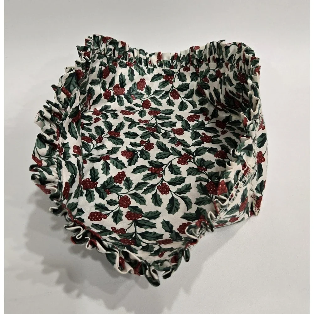 Longaberger Fabric Basket Liner Holly Berry Christmas Print Ruffled 7 Inch